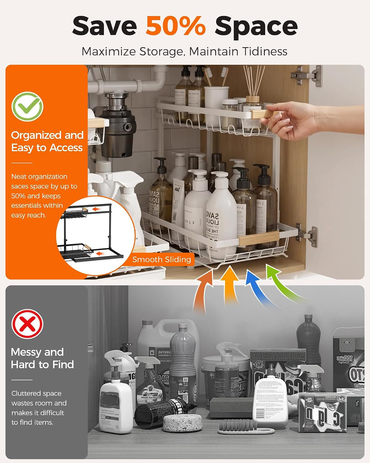 2-Pack Adjustable Height Two-Tier Under-Sink Organizer and Storage Solution