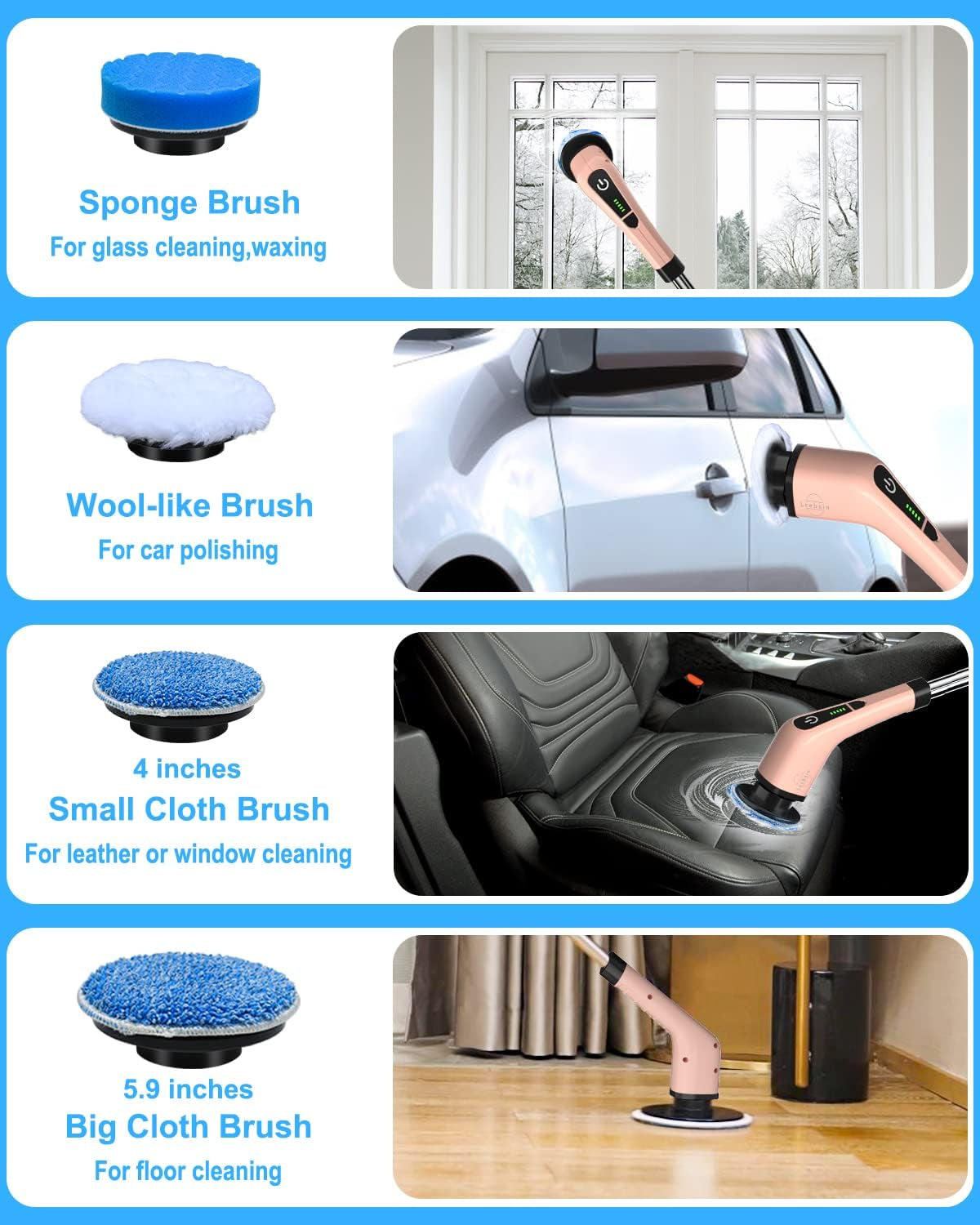 ANS-8050 Electric Spin Scrubber + Extra 7PCS Replacement Brush Heads