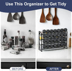 Premium Spice Rack Organizer with 28 Empty Spice Jars, Black Lids, Funnel, and Labels – Ideal for Kitchen, Pantry, and Cabinet Use