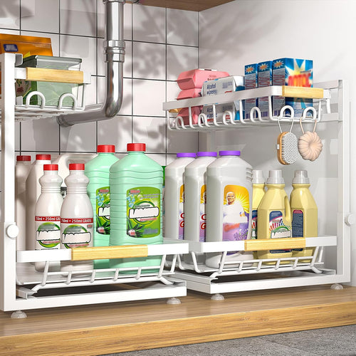2-Pack Adjustable Height Two-Tier Under-Sink Organizer and Storage Solution