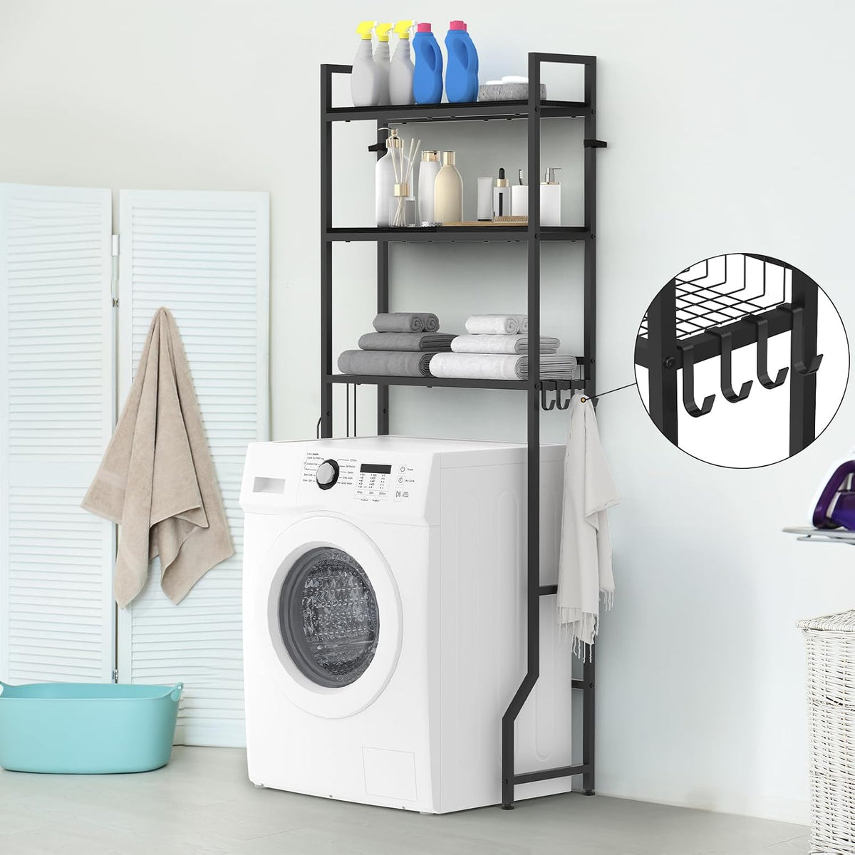Stylish Over The Toilet Storage Organizer - Maximize Your Bathroom Space with 3 Tiers and Hooks