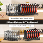 Pot and Pan Organizer Rack for Cabinet Expandable Pot Lid Organizer Holder with 10 Adjustable Dividers