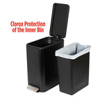 Slim Bathroom Trash Can - Small Garbage Pail with Soft Close Lid & Step Foot Pedal | Narrow Black Metal Waste Basket with Removable Inner Bucket, 2.6 Gallon