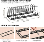 Pot and Pan Organizer Rack for Cabinet Expandable Pot Lid Organizer Holder with 10 Adjustable Dividers