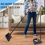 Broom and Dustpan Set for Home, Long Handle Lightweight 180 Degree Rotating Broom Set Indoor, Upright Standing Dust Pan with Comb Teeth, Store Sweep Set for Room Kitchen Office Lobby