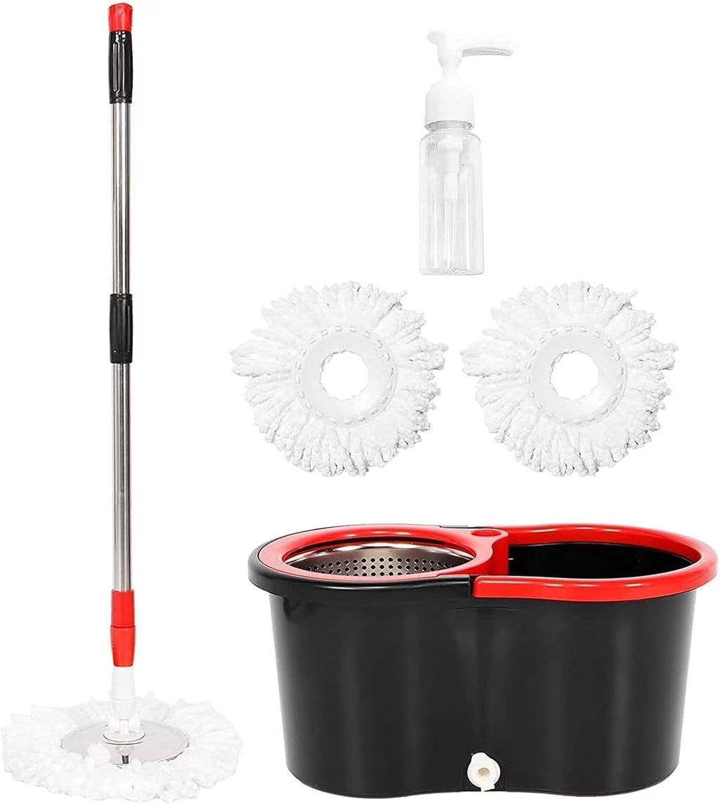 Spin Mop and Bucket Set, 360° Spin Mop and Bucket with Wringer Set and 3 Microfiber Mop Replacement Heads Refills, 61" Stainless Steel Extended Handle Spinning Mop Bucket System for Floor Cleaning