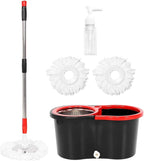 Spin Mop and Bucket Set, 360° Spin Mop and Bucket with Wringer Set and 3 Microfiber Mop Replacement Heads Refills, 61" Stainless Steel Extended Handle Spinning Mop Bucket System for Floor Cleaning