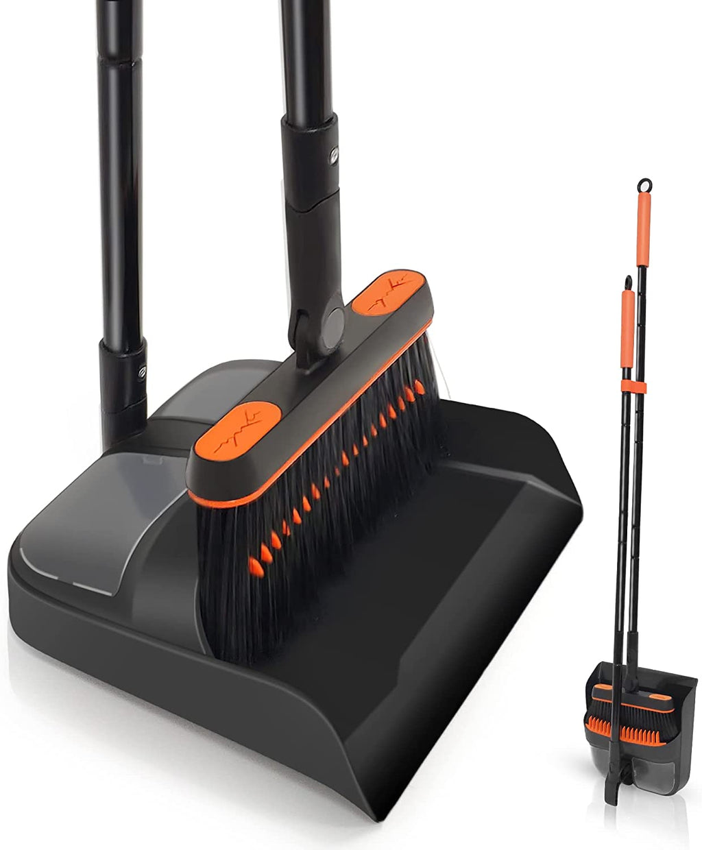 Broom and Dustpan Set for Home, Long Handle Lightweight 180 Degree Rotating Broom Set Indoor, Upright Standing Dust Pan with Comb Teeth, Store Sweep Set for Room Kitchen Office Lobby