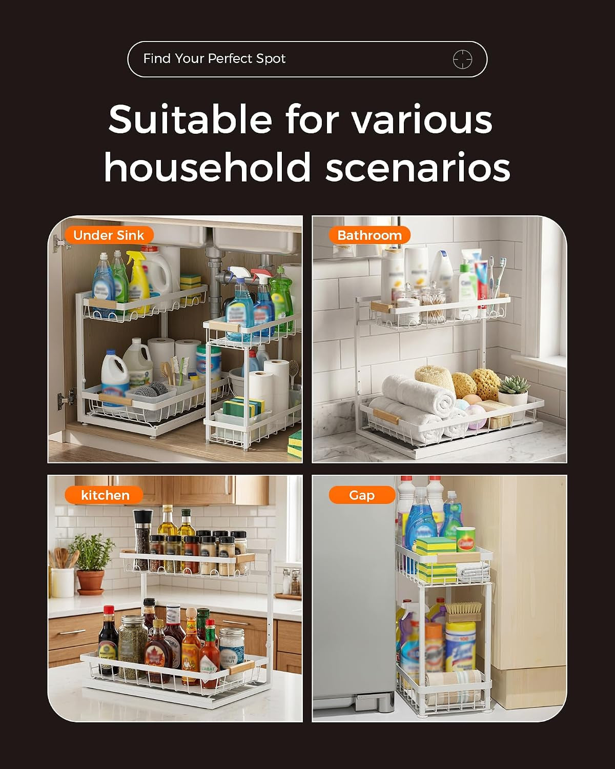 2-Pack Adjustable Height Two-Tier Under-Sink Organizer and Storage Solution
