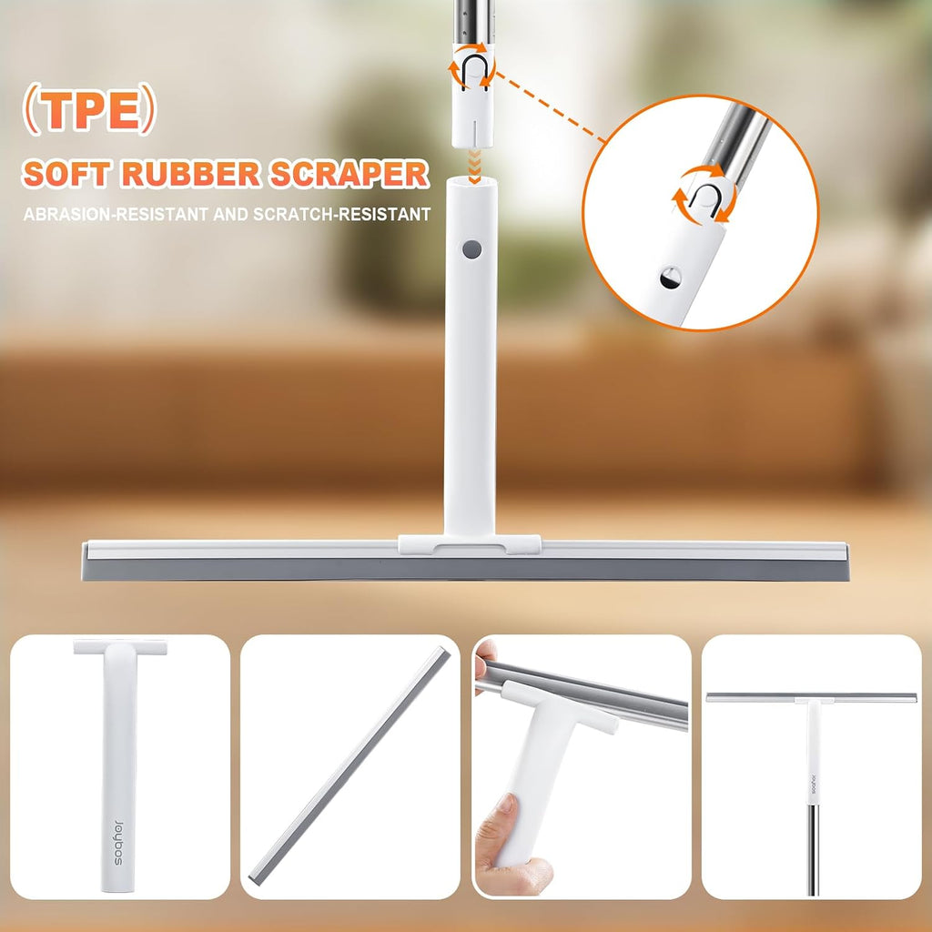 Rubber Floor Squeegee for Smooth Surface Concrete Floor, Tile Floor, Heavy Duty Garage Shower Floor Squeegee Broom for Removing Water, Commercial Scrubber Mop with Adjustable Long Handle (XL)