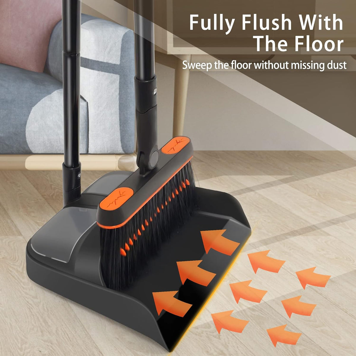 Broom and Dustpan Set for Home, Long Handle Lightweight 180 Degree Rotating Broom Set Indoor, Upright Standing Dust Pan with Comb Teeth, Store Sweep Set for Room Kitchen Office Lobby