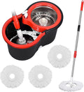 Spin Mop and Bucket Set, 360° Spin Mop and Bucket with Wringer Set and 3 Microfiber Mop Replacement Heads Refills, 61" Stainless Steel Extended Handle Spinning Mop Bucket System for Floor Cleaning