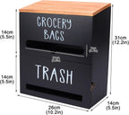 2 in 1 Trash Bag Holder with Grocery Bag Holder, Wooden Trash Bag Dispenser Wall Mounted, Trash Bag Organizer for Countertop/Under Sink, Garbage Bag Holder Dispenser for Plastic Bags, Black