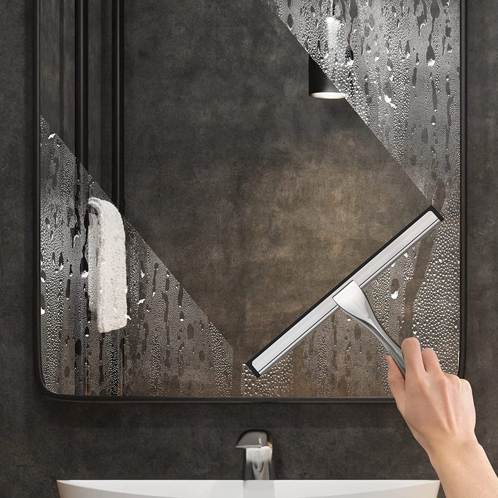 Effortless Cleaning with Our All-Purpose Stainless Steel Shower Squeegee - Includes 2 Adhesive Hooks for Convenient Storage