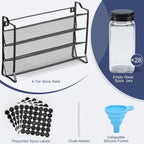 Premium Spice Rack Organizer with 28 Empty Spice Jars, Black Lids, Funnel, and Labels – Ideal for Kitchen, Pantry, and Cabinet Use