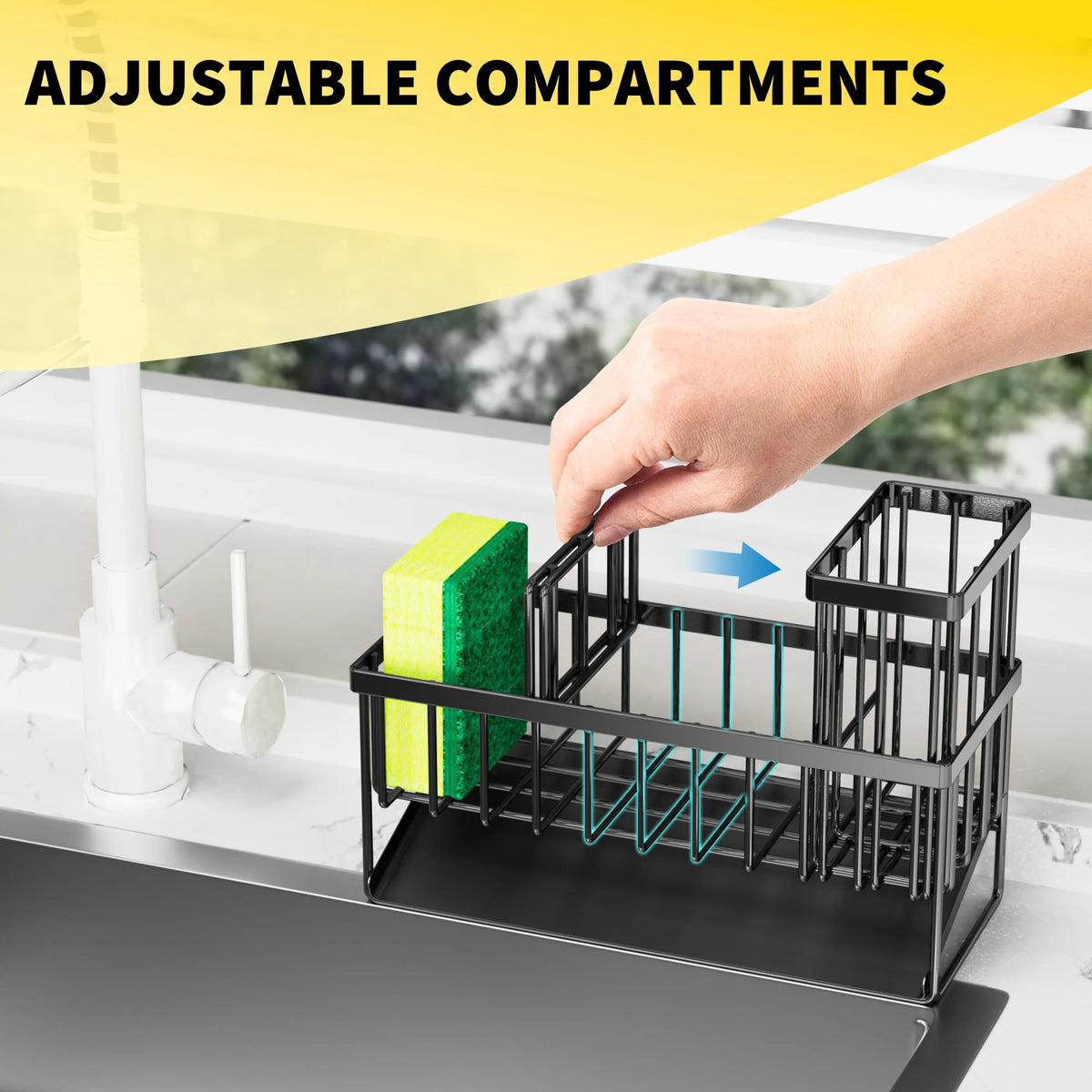 Kitchen Rust-Resistant Metal Sink Caddy Organizer with Brush Holder - Stylish Kitchen Sponge Holder for a Clutter-Free Sink Area