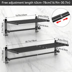 Black Adjustable Towel Bar for Bathroom Wall Mount17-30.7Inch Adhesive Shower Towel Rack Stainless Steel Bath Towel Holders for Toilet Kitchen Double Towel Hanger (Black 2-Layer Towel Rack)