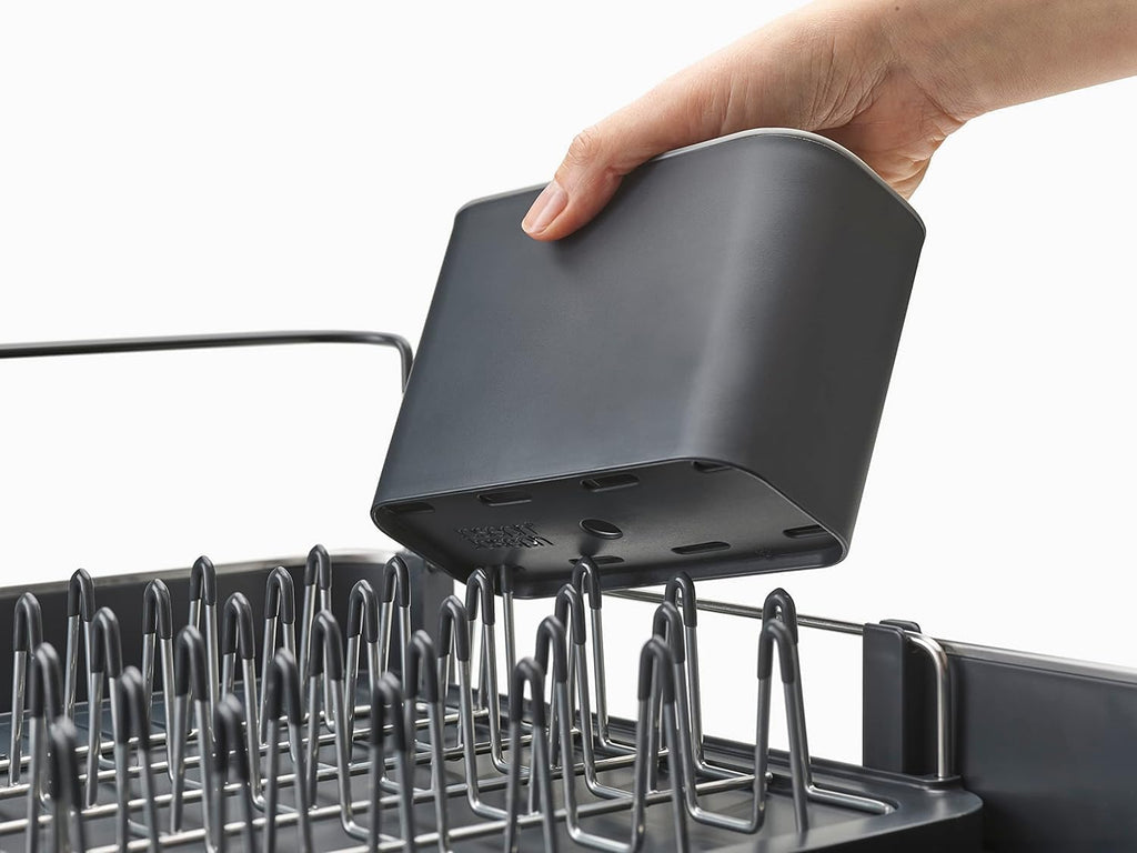  Extendable Stainless Steel Dish Drying Rack with Dual Components - Non-Scratch Movable Utensil Drainer and Drainage Spout, Gray