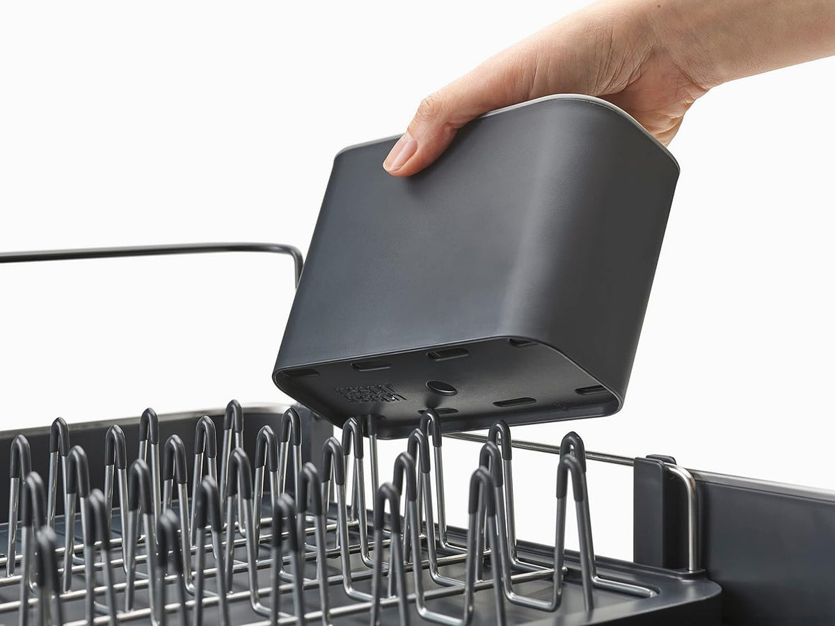  Extendable Stainless Steel Dish Drying Rack with Dual Components - Non-Scratch Movable Utensil Drainer and Drainage Spout, Gray