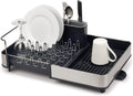  Extendable Stainless Steel Dish Drying Rack with Dual Components - Non-Scratch Movable Utensil Drainer and Drainage Spout, Gray