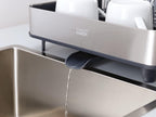  Extendable Stainless Steel Dish Drying Rack with Dual Components - Non-Scratch Movable Utensil Drainer and Drainage Spout, Gray
