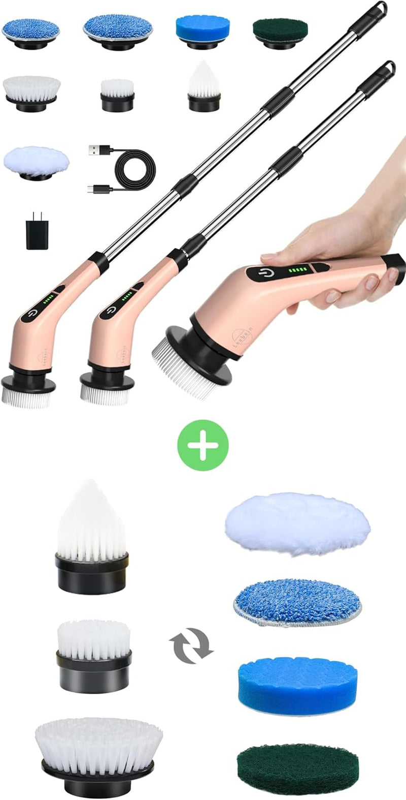 ANS-8050 Electric Spin Scrubber + Extra 7PCS Replacement Brush Heads