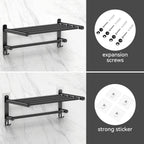 Black Adjustable Towel Bar for Bathroom Wall Mount17-30.7Inch Adhesive Shower Towel Rack Stainless Steel Bath Towel Holders for Toilet Kitchen Double Towel Hanger (Black 2-Layer Towel Rack)