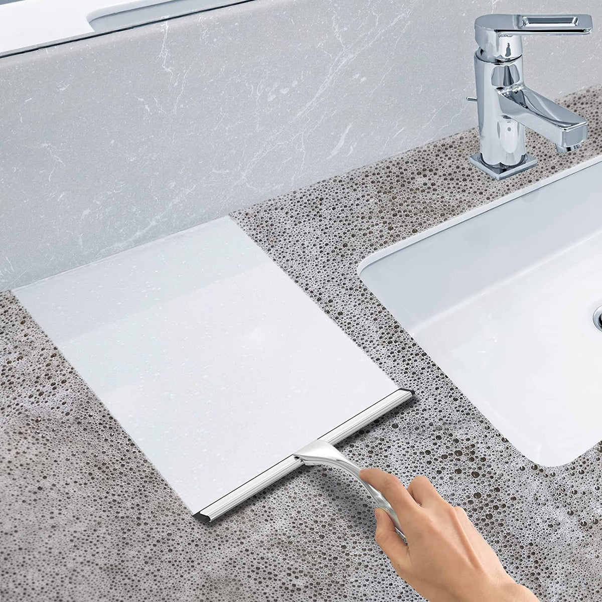 Effortless Cleaning with Our All-Purpose Stainless Steel Shower Squeegee - Includes 2 Adhesive Hooks for Convenient Storage