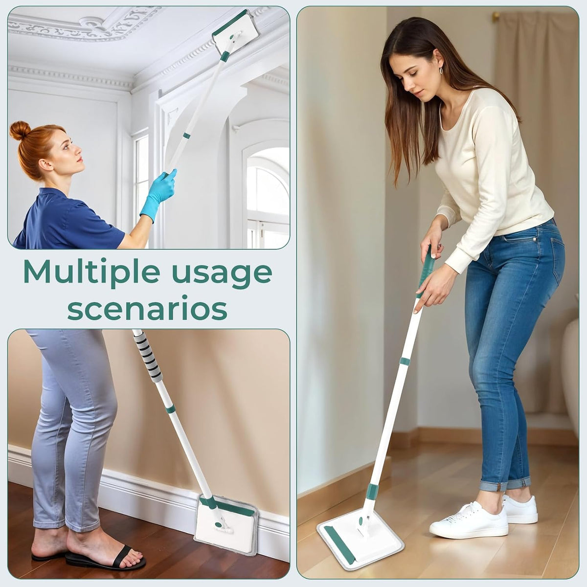 Baseboard Cleaner Tool with 60" Extendable Handle, 5 Reusable Pads