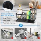 Kitchen Rust-Resistant Metal Sink Caddy Organizer with Brush Holder - Stylish Kitchen Sponge Holder for a Clutter-Free Sink Area