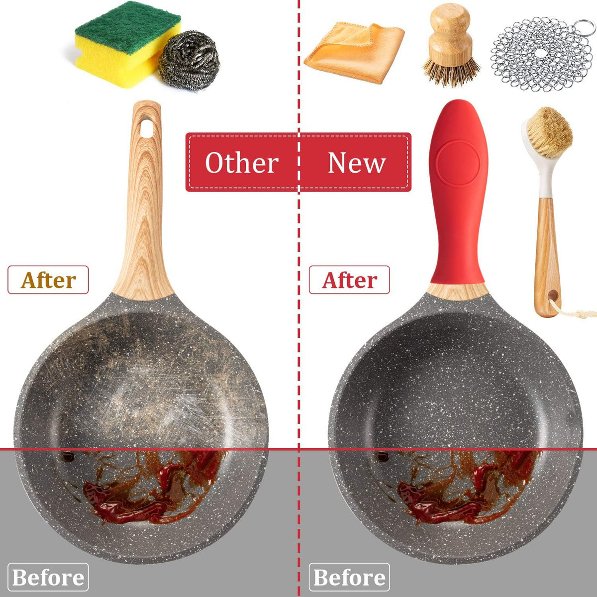 8 Pcs Kitchen Cleaning Set for Dish Cast Iron Pan Grill Skillet Pot Wok
