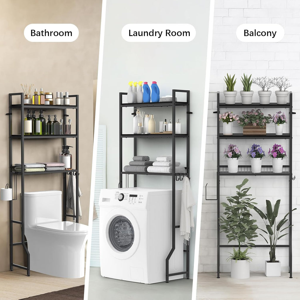 Stylish Over The Toilet Storage Organizer - Maximize Your Bathroom Space with 3 Tiers and Hooks