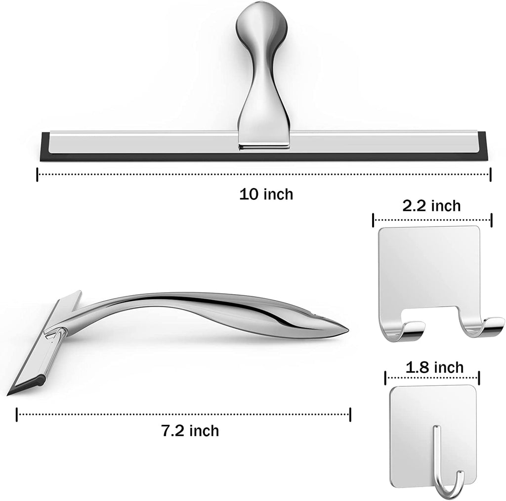Effortless Cleaning with Our All-Purpose Stainless Steel Shower Squeegee - Includes 2 Adhesive Hooks for Convenient Storage