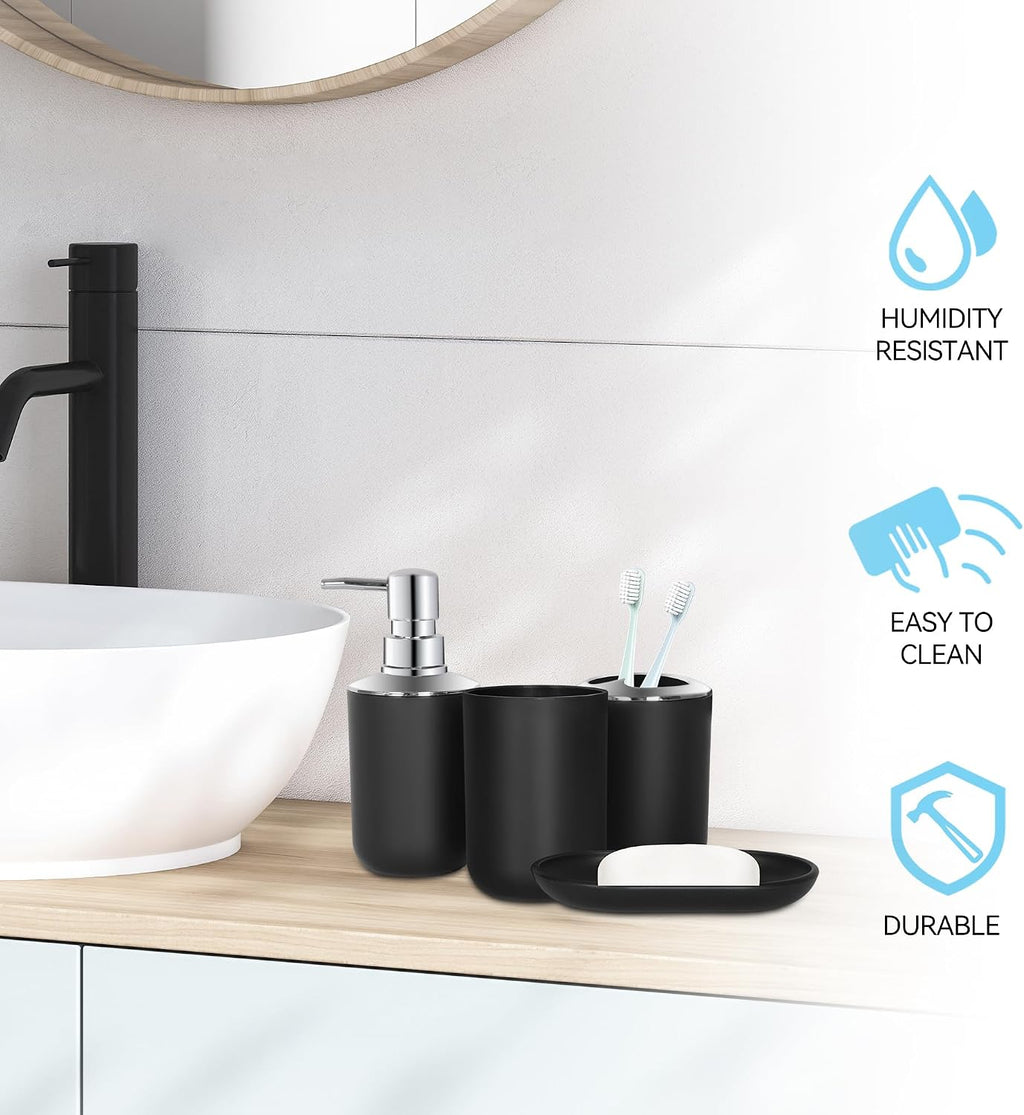 Black Bathroom Accessories Set 4 PCS, Black Bathroom Accessories