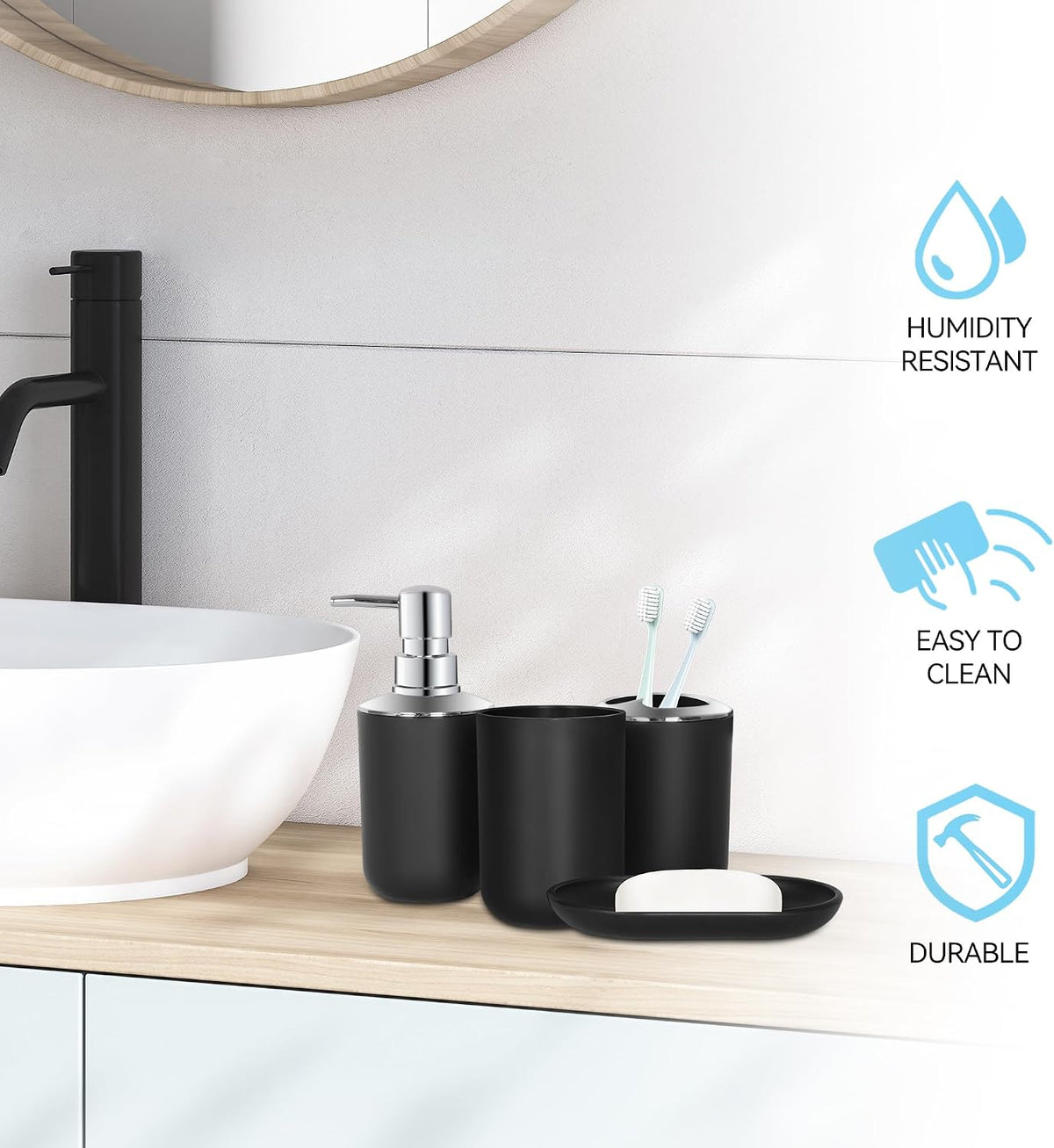 Black Bathroom Accessories Set 4 PCS, Black Bathroom Accessories