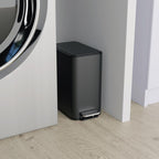 Slim Bathroom Trash Can - Small Garbage Pail with Soft Close Lid & Step Foot Pedal | Narrow Black Metal Waste Basket with Removable Inner Bucket, 2.6 Gallon