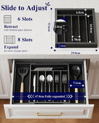 Maximize Your Space with the Elegant Expandable Bamboo Silverware Organizer - Ideal for Kitchen and Beyond!