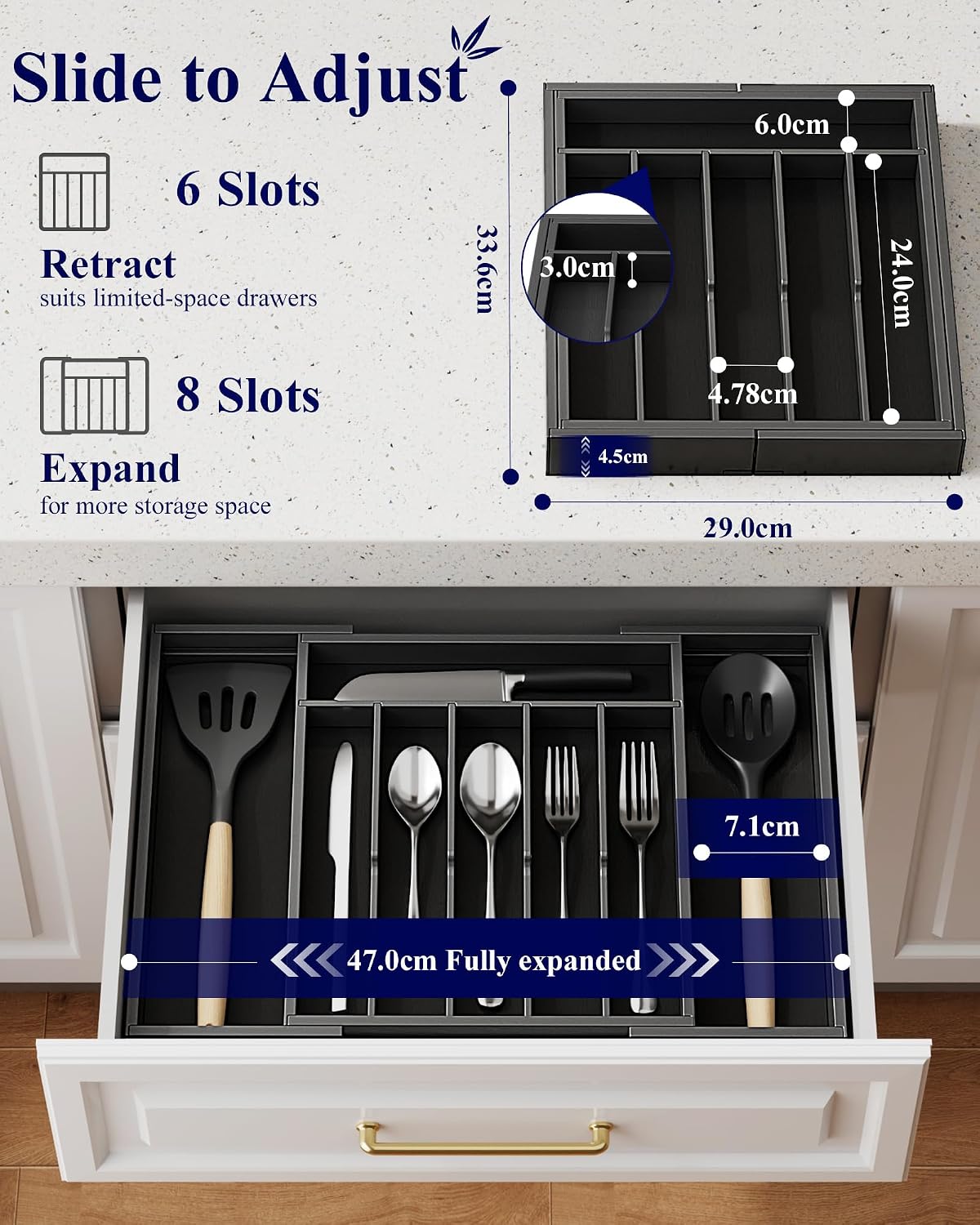 Maximize Your Space with the Elegant Expandable Bamboo Silverware Organizer - Ideal for Kitchen and Beyond!
