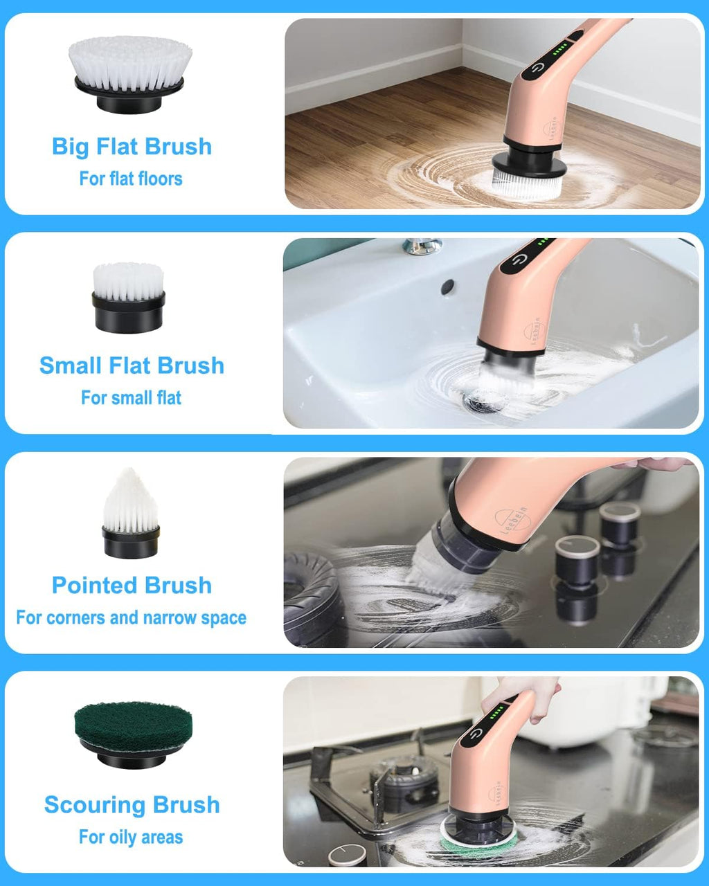 ANS-8050 Electric Spin Scrubber + Extra 7PCS Replacement Brush Heads