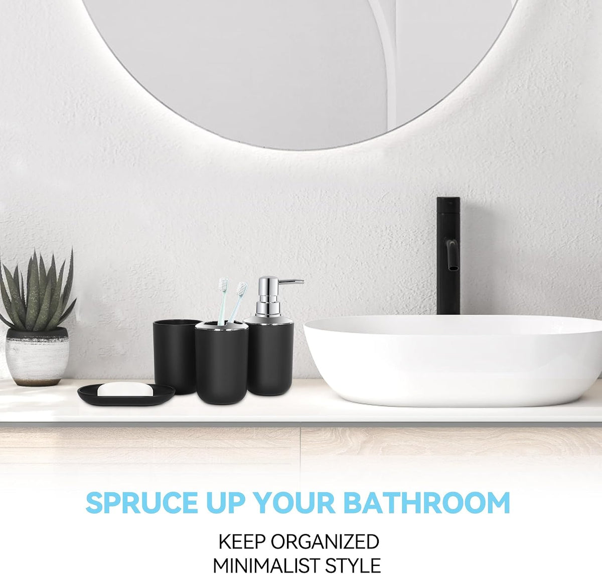 Black Bathroom Accessories Set 4 PCS, Black Bathroom Accessories