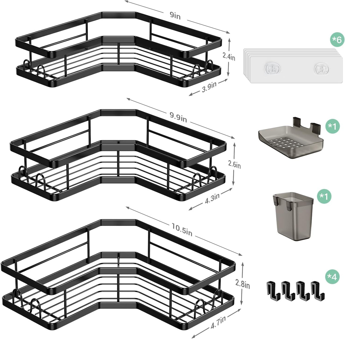 Corner Shower Caddy Bathroom Organizer: Stainless Steel Adhesive Shower Rack - 3Pack No Drilling Shower Shelf - Rustproof Bathtub Organizer
