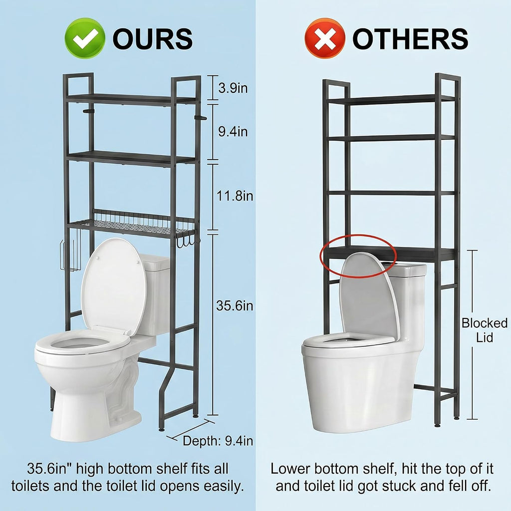 Stylish Over The Toilet Storage Organizer - Maximize Your Bathroom Space with 3 Tiers and Hooks