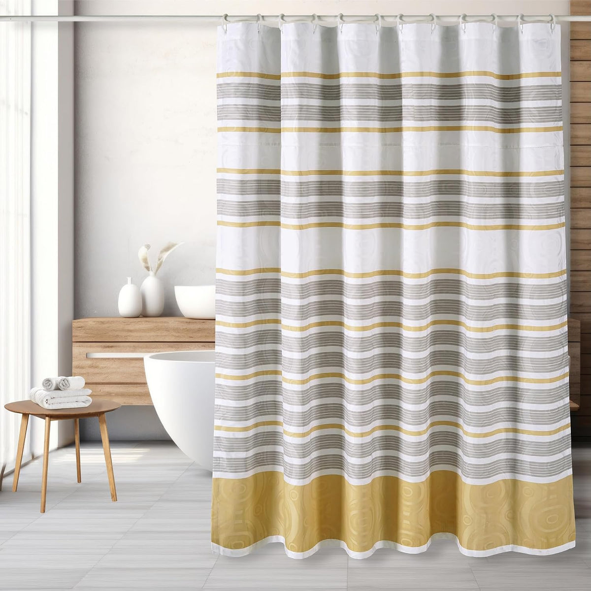 Cotton Shower Curtain, Jacquard, Beige, Water Resistant