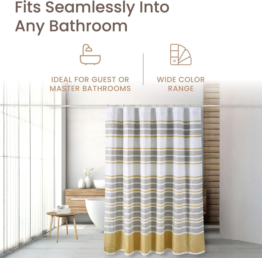 Cotton Shower Curtain, Jacquard, Beige, Water Resistant