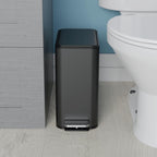 Slim Bathroom Trash Can - Small Garbage Pail with Soft Close Lid & Step Foot Pedal | Narrow Black Metal Waste Basket with Removable Inner Bucket, 2.6 Gallon
