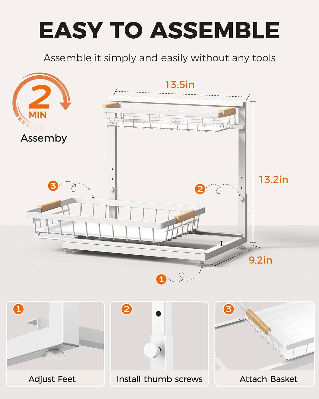 2-Pack Adjustable Height Two-Tier Under-Sink Organizer and Storage Solution