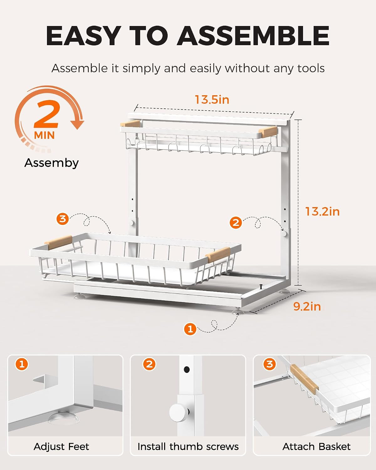 2-Pack Adjustable Height Two-Tier Under-Sink Organizer and Storage Solution