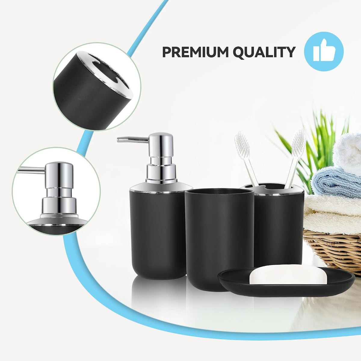 Black Bathroom Accessories Set 4 PCS, Black Bathroom Accessories