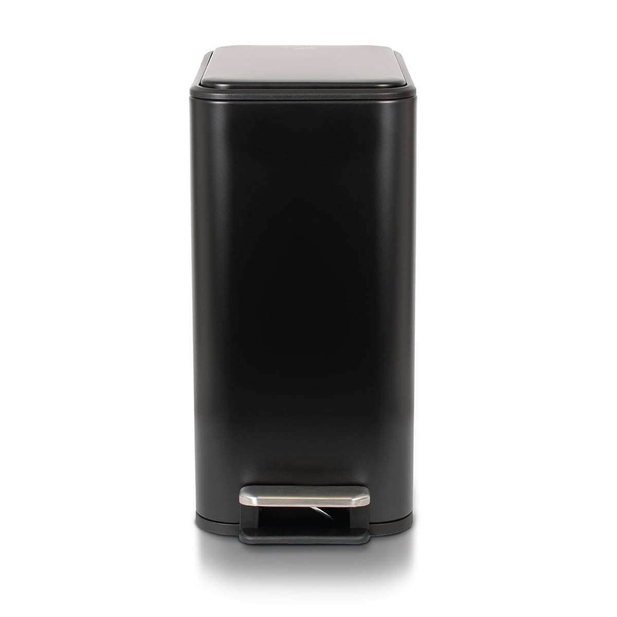 Slim Bathroom Trash Can - Small Garbage Pail with Soft Close Lid & Step Foot Pedal | Narrow Black Metal Waste Basket with Removable Inner Bucket, 2.6 Gallon