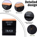2 in 1 Trash Bag Holder with Grocery Bag Holder, Wooden Trash Bag Dispenser Wall Mounted, Trash Bag Organizer for Countertop/Under Sink, Garbage Bag Holder Dispenser for Plastic Bags, Black